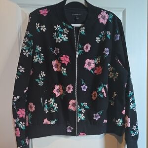 Lane Bryant Women's Floral Bomber Jacket - Black